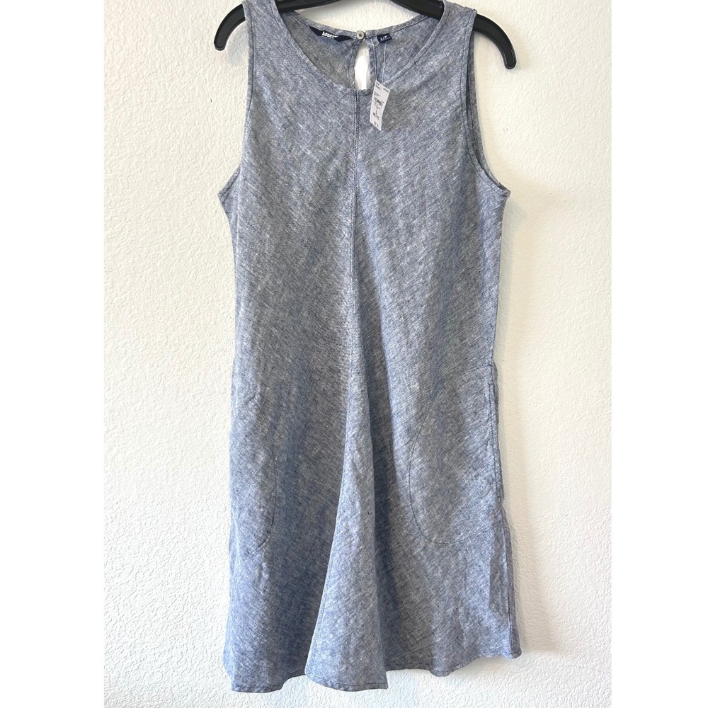 Lands End Preppy Coastal SZ LP Indigo Blue 100% Linen Sleeveless Swing Dress NWT